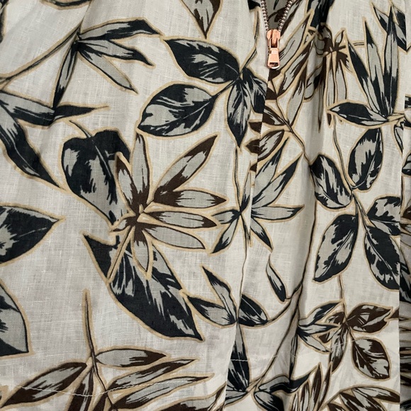 J Crew 100% Linen Floral Dress Sz 6 Flare, gold foil leaf - Picture 4 of 11